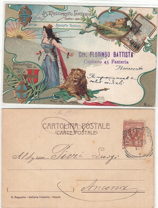 CC- CARTOLINA 45° REGGIMENTO FANTERIA GENNAIO 1860 BRIGATA REGGIO 1905 - CRT2409