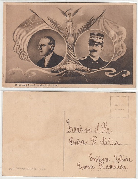 CC- CARTOLINA WW1 WOODROW WILSON VITTORIO EMANUELE III DI SAVOIA - CRT2413
