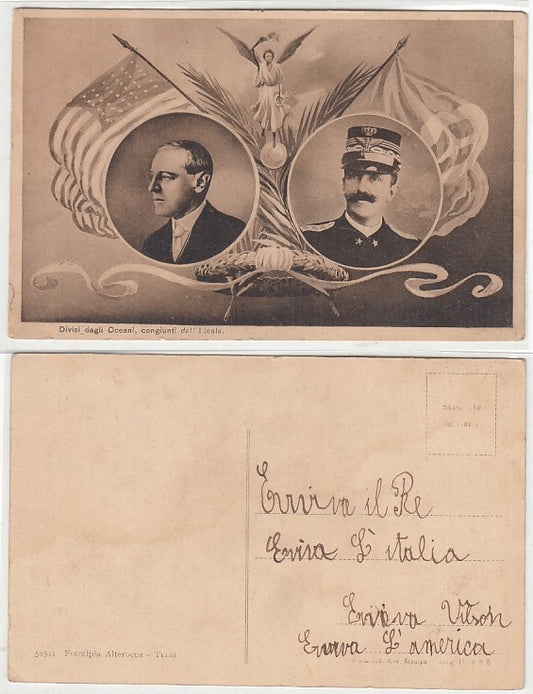 CC- CARTOLINA WW1 WOODROW WILSON VITTORIO EMANUELE III DI SAVOIA - CRT2413