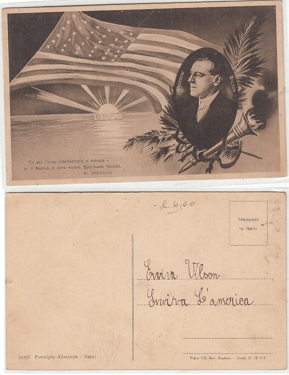 CC- CARTOLINA WOODROW WILSON WW1 LIBERTAS TESTO WHITMAN - CRT2431