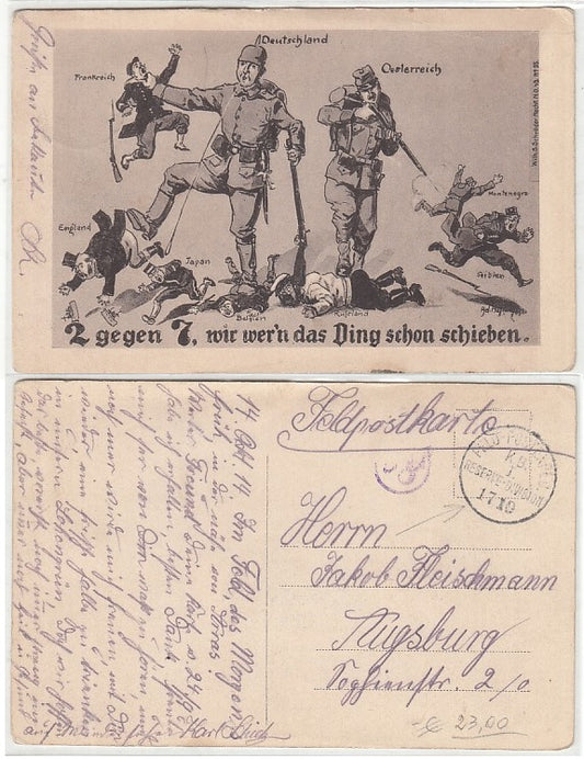 CC- CARTOLINA 2 GEGEN 7 DEUTSCHLAND 2 CONTRO 7 AUSTRIA E GERMANIA WW1 - CRT2434