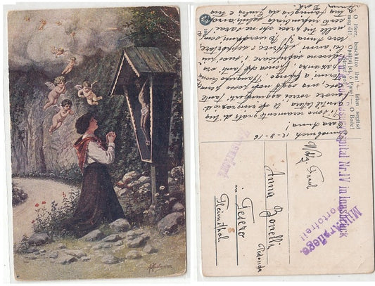 CC- CARTOLINA SCALATA DEGLI ALPINI VIAGGIATA REGGIO EMILIA 11/9/1918 WW1 CRT2441