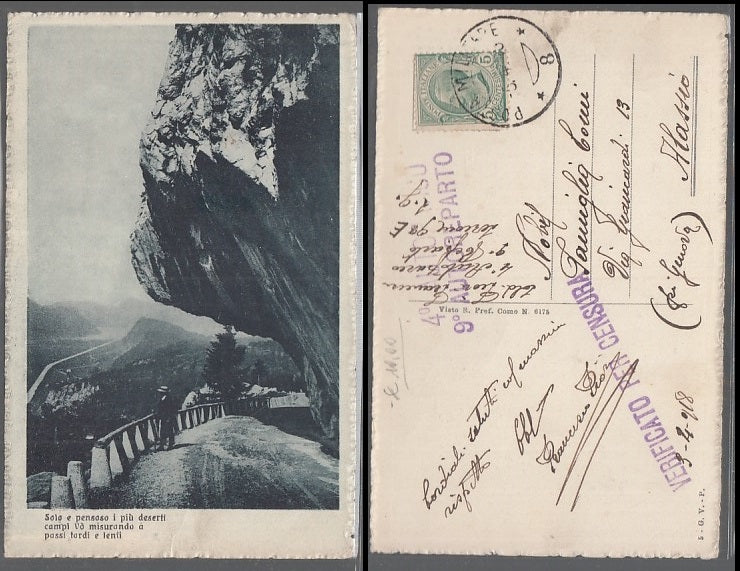 CC- CARTOLINA WW1 MILITARE PAESAGGIO PASSO FRANCESCO PETRARCA PM 8 1918- CRT2456