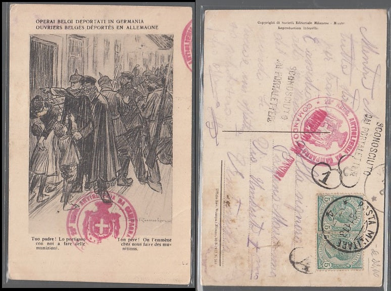 CC- CARTOLINA WW1 OPERAI BELGI DEPORTATI IN GERMANIA ARTIGLIERIA PM 4 - CRT2457