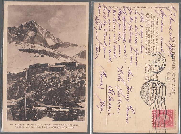 CC- CARTOLINA ADAMELLO SERIE GUERRE TITANICHE D'ITALIA NEW YORK 1915 - CRT2458