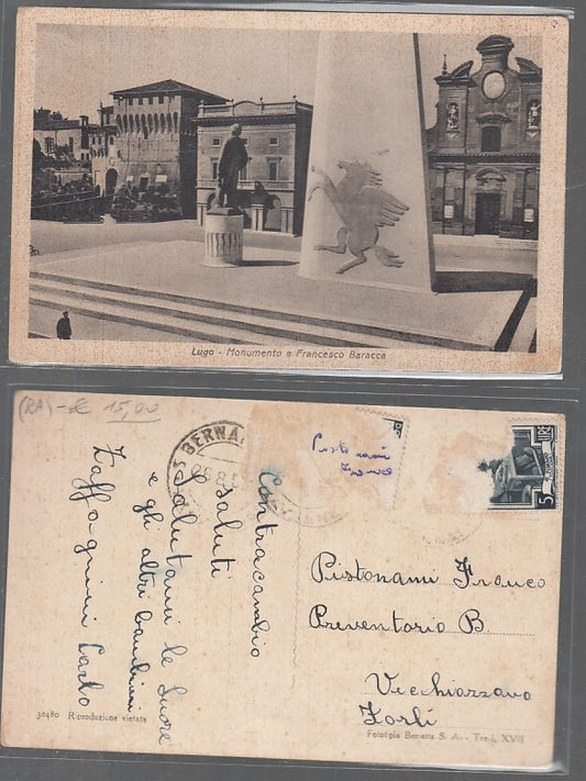 CC- CARTOLINA WW1 LUGO MONUMENTO A FRANCESCO BARACCA VIAGGIATA - CRT2464
