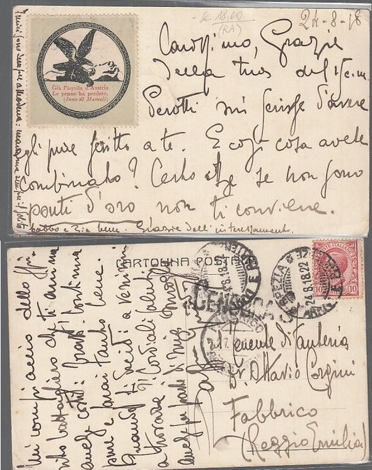 CC- CARTOLINA L'AQUILA D'AUSTRIA LA PENNA HA PERDUTO 1918 VIAGGIATA - CRT2484