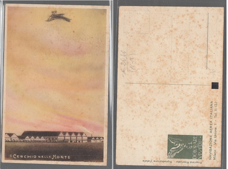 CC- CARTOLINA IL CERCHIO DELLA MORTE NAVIGAZIONE AEREA ITALIANA ANNI '20 CRT2493