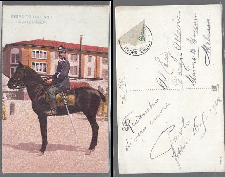 CC- CARTOLINA ESERCITO ITALIANO CAVALLEGGERI VIAGGIATA 1912 WW1 - CRT2502