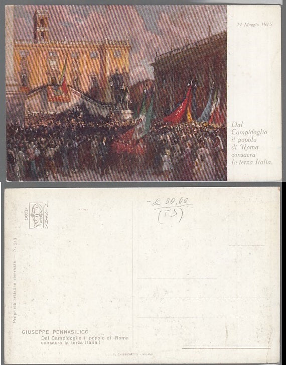 CC- CARTOLINA WW1 CAMPIDOGLIO POPOLO ROMA 24 MAGGIO 1915 PENNASILICO - CRT2507