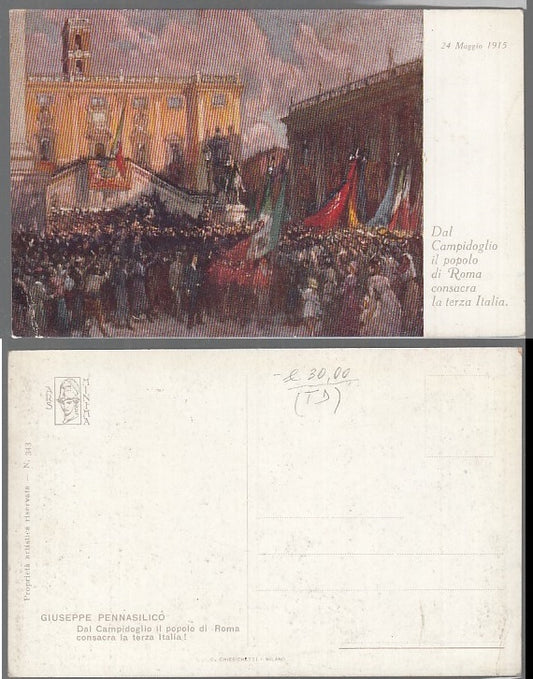 CC- CARTOLINA WW1 CAMPIDOGLIO POPOLO ROMA 24 MAGGIO 1915 PENNASILICO - CRT2507
