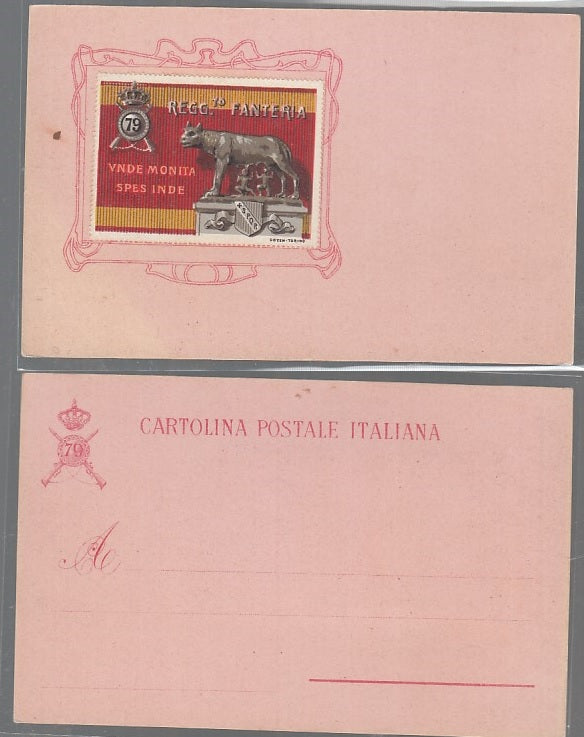 CC- CARTOLINA UNDE MONITA SPES INDE REGG. 79° FANTERIA S.P.Q.R. SPQR WW1 CRT2518