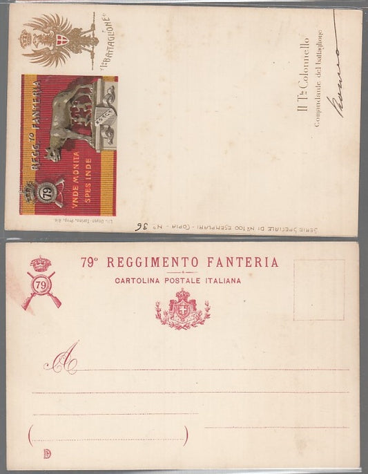 CC- CARTOLINA UNDE MONITA SPES INDE REGG. 79° FANTERIA S.P.Q.R. SPQR WW1 CRT2520