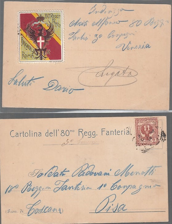 CC- CARTOLINA 80° REGGIMENTO FANTERIA BRIGATA ROMA S.P.Q.R. SPQR WW1 CRT2523