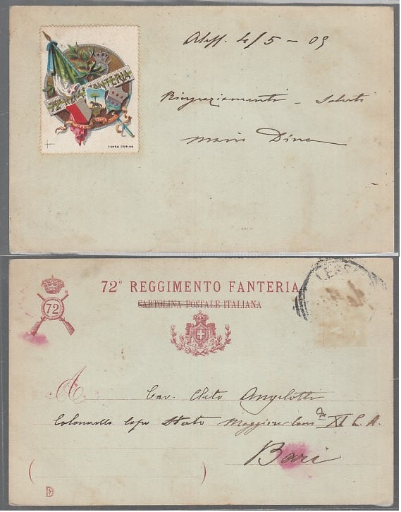 CC- CARTOLINA POSTALE 72° REGGIMENTO FANTERIA S.P.Q.R. SPQR WW1 CRT2524