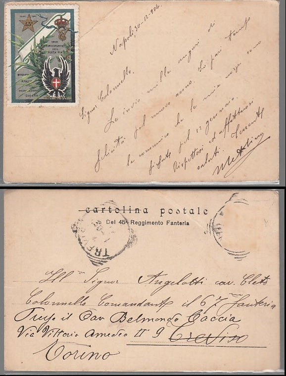 CC- CARTOLINA POSTALE MILITARE 45° REGGIMENTO FANTERIA VIGGIATA 1904 - CRT2534