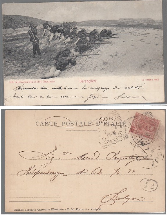 CC- CARTOLINA BERSAGLIERI IN CATENA RADA 1428 ALTEROCCA TERNI VIAGGIATA- CRT2537