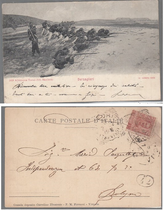 CC- CARTOLINA BERSAGLIERI IN CATENA RADA 1428 ALTEROCCA TERNI VIAGGIATA- CRT2537