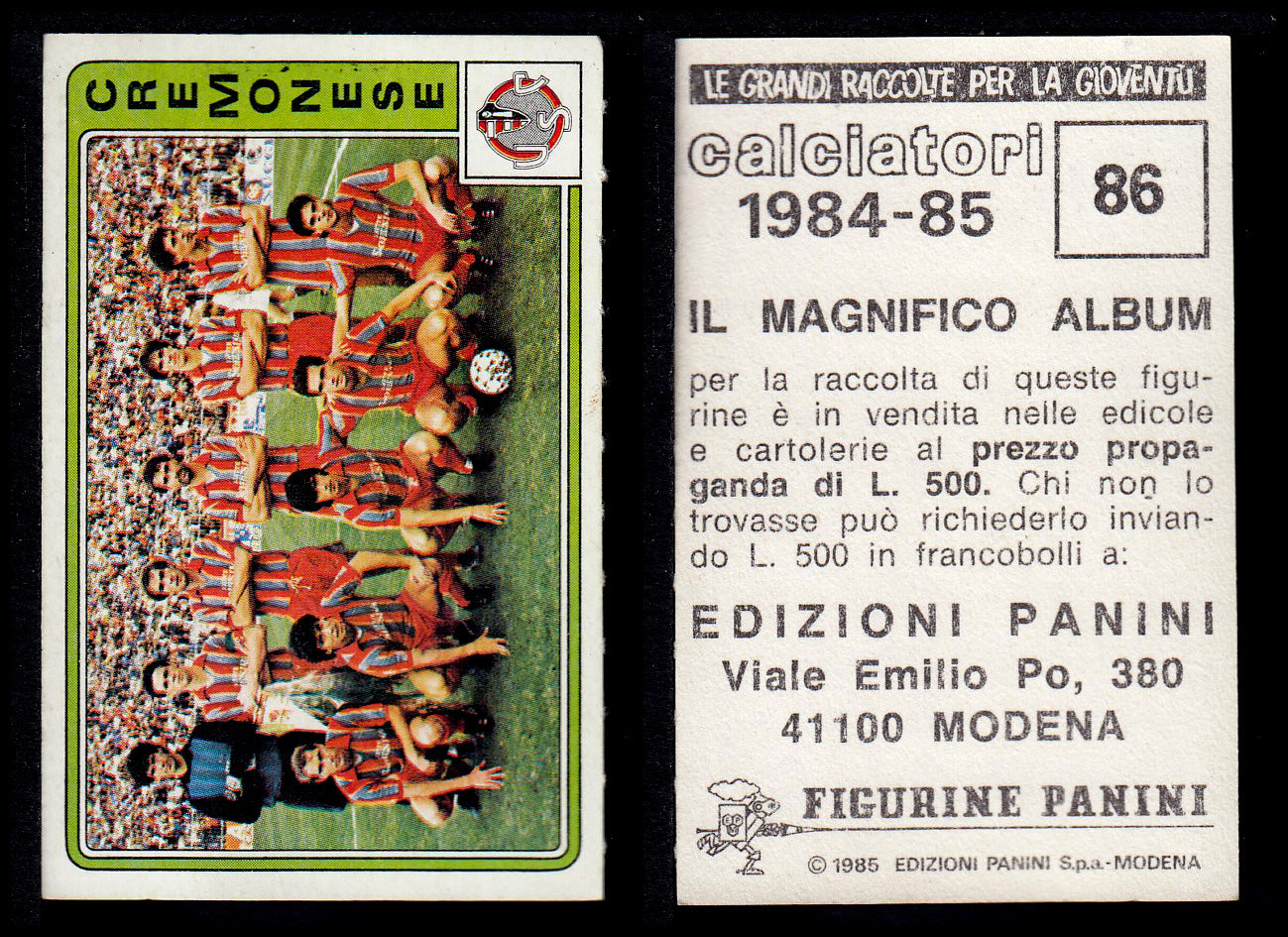 Figurine Panini - Calciatori 1984/85 - Mancolista CREMONESE