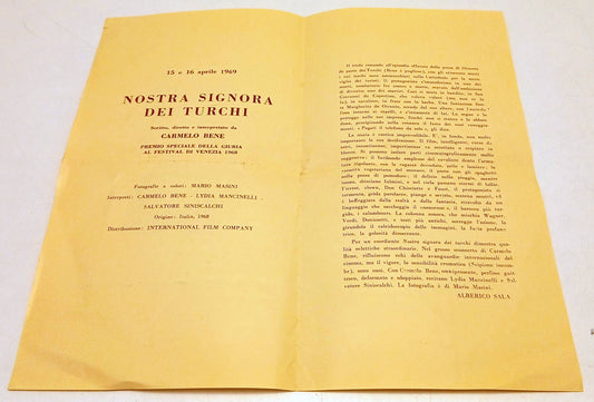 CV- Nostra Signora dei Turchi Carmelo Bene - Cinema Trento Parma 1969 - RVSa985