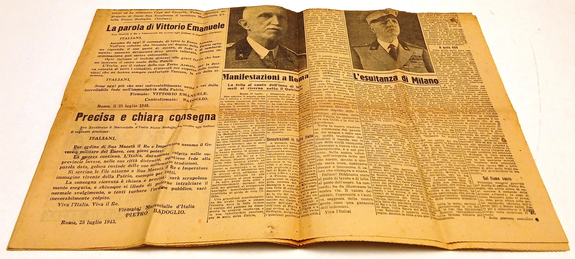 Corriere della Sera 1943 Dimissioni Mussolini Badoglio Capo Governo - RVSa969