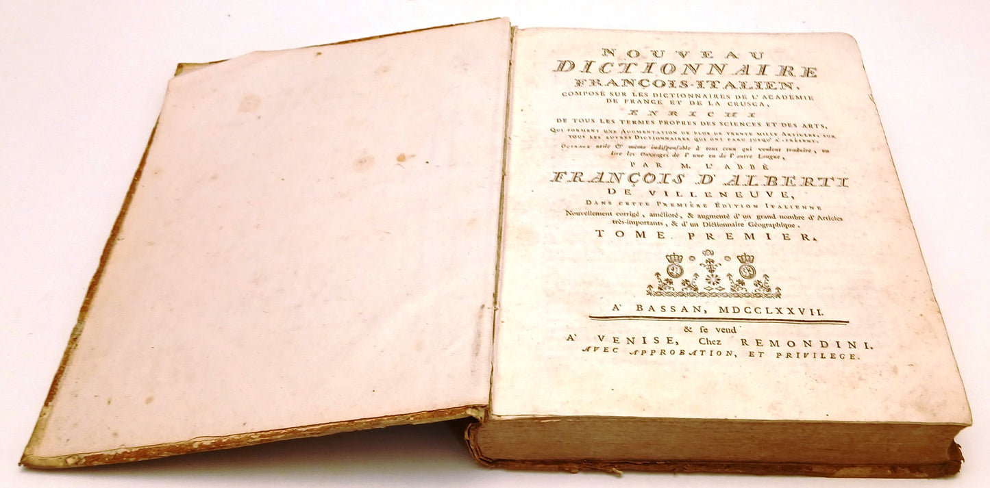 LH- NOUVEAU DICTIONNAIRE FRANCOIS ITALIEN- D'ALBERTI- REMONDINI- 1777- C- YFS703