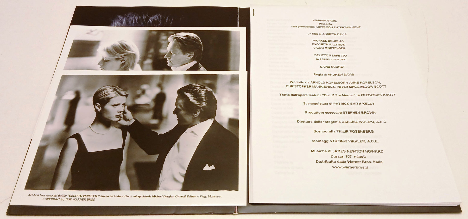 Cartella Stampa Film Delitto Perfetto - Michael Douglas Gwyneth Paltrow- RVSa965