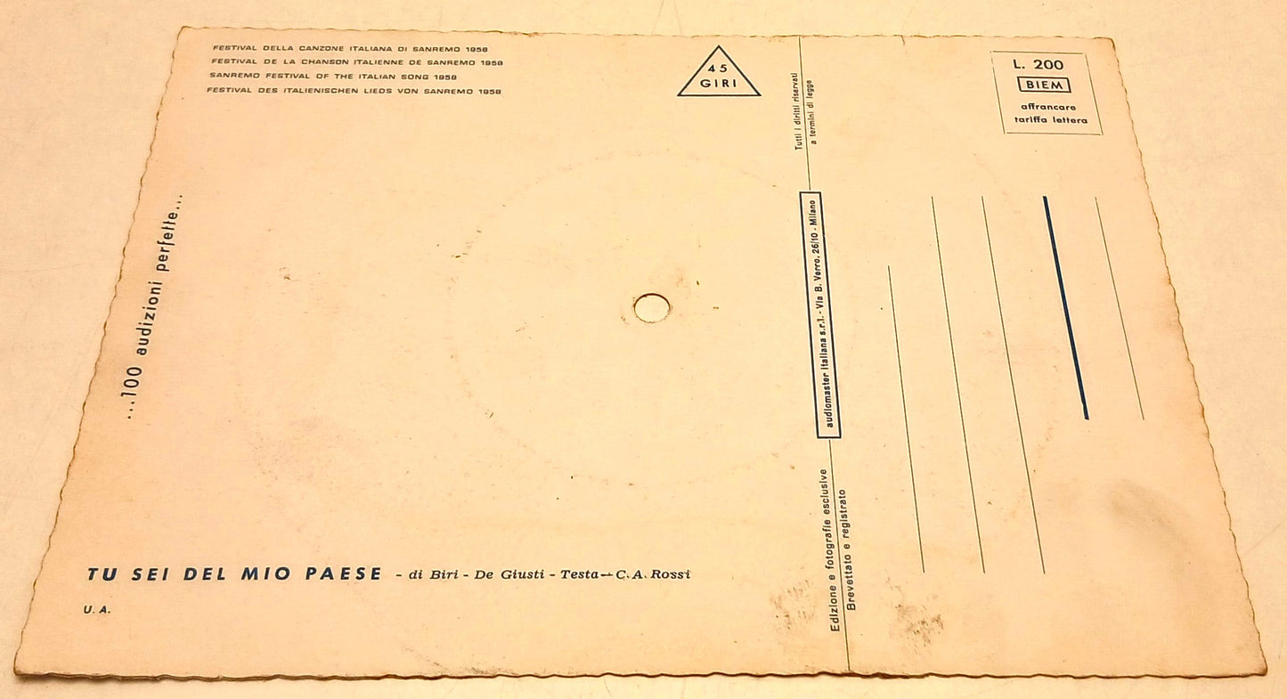 CV- Fonoscope Cartolina che canta - Canzoni Festival San Remo 1958  - RVSa1025