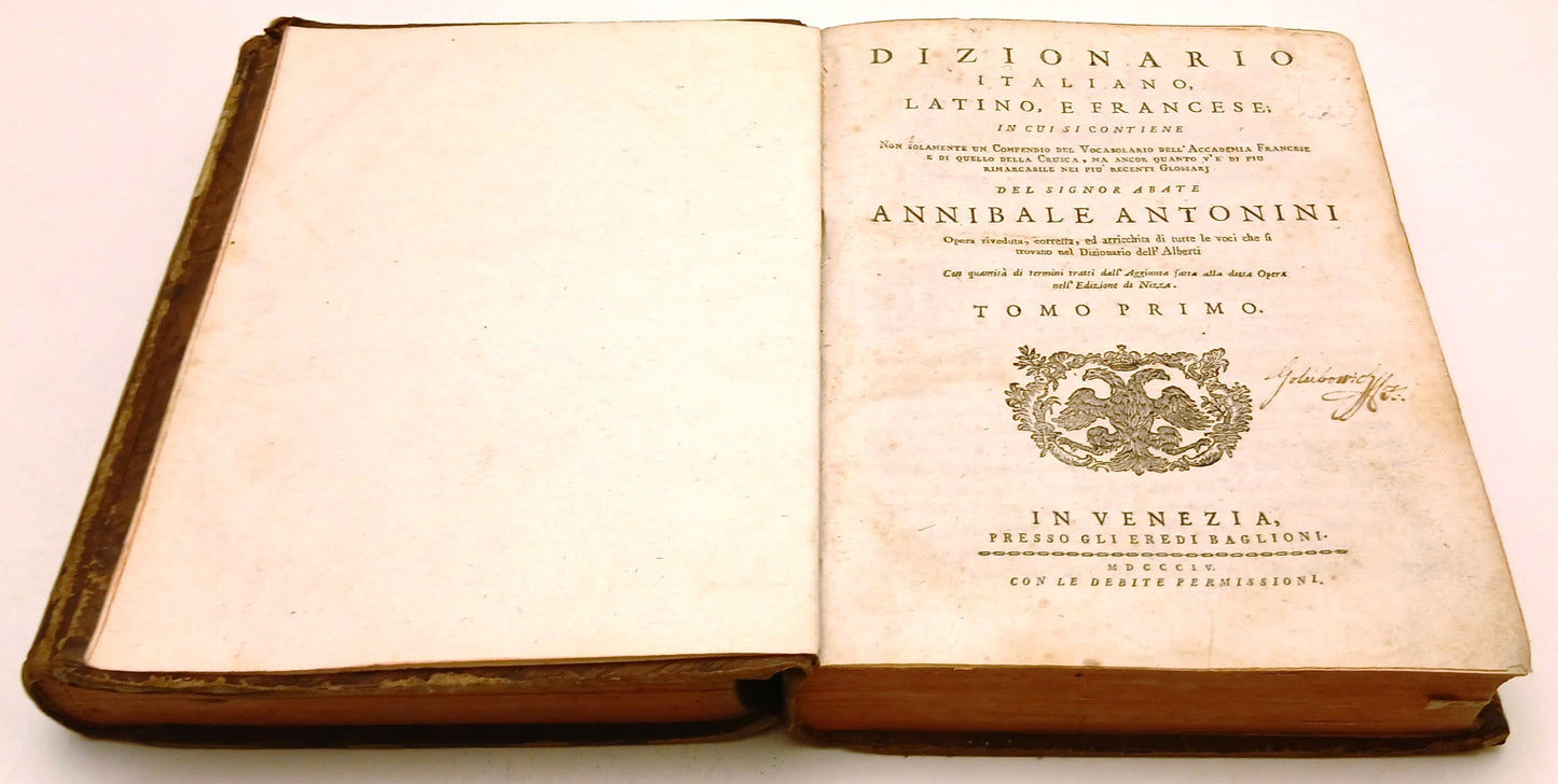 Dizionario Italiano Latino Francese Dictionnaire 2 volumi - Antonini - 1804- ZFS