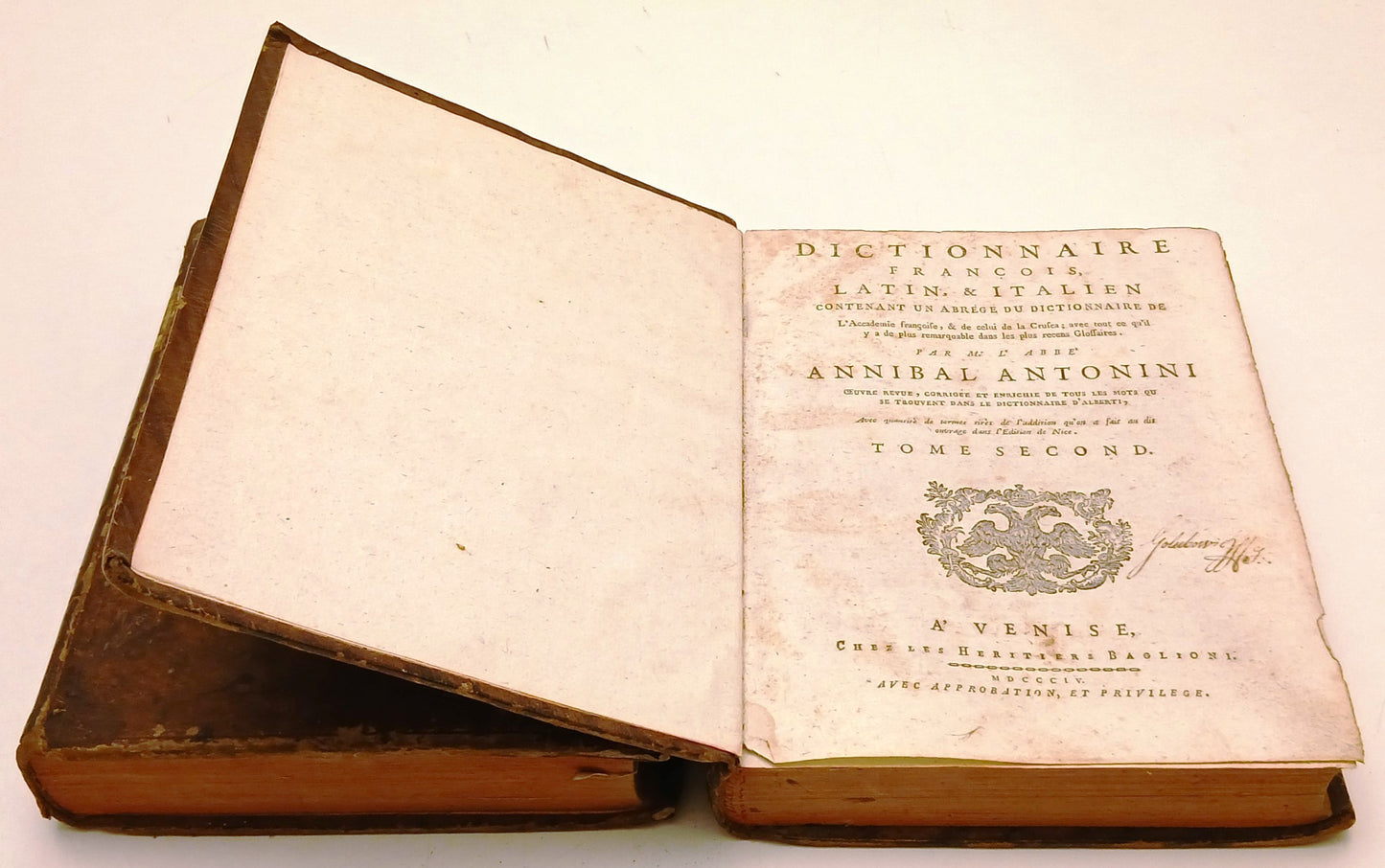 Dizionario Italiano Latino Francese Dictionnaire 2 volumi - Antonini - 1804- ZFS