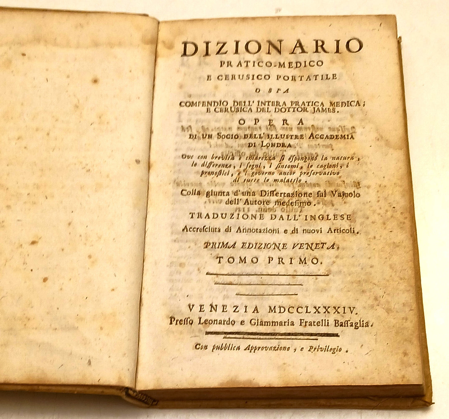 Dizionario pratico medico e cerusico portatile Settecentina - Bassaglia - XFS139