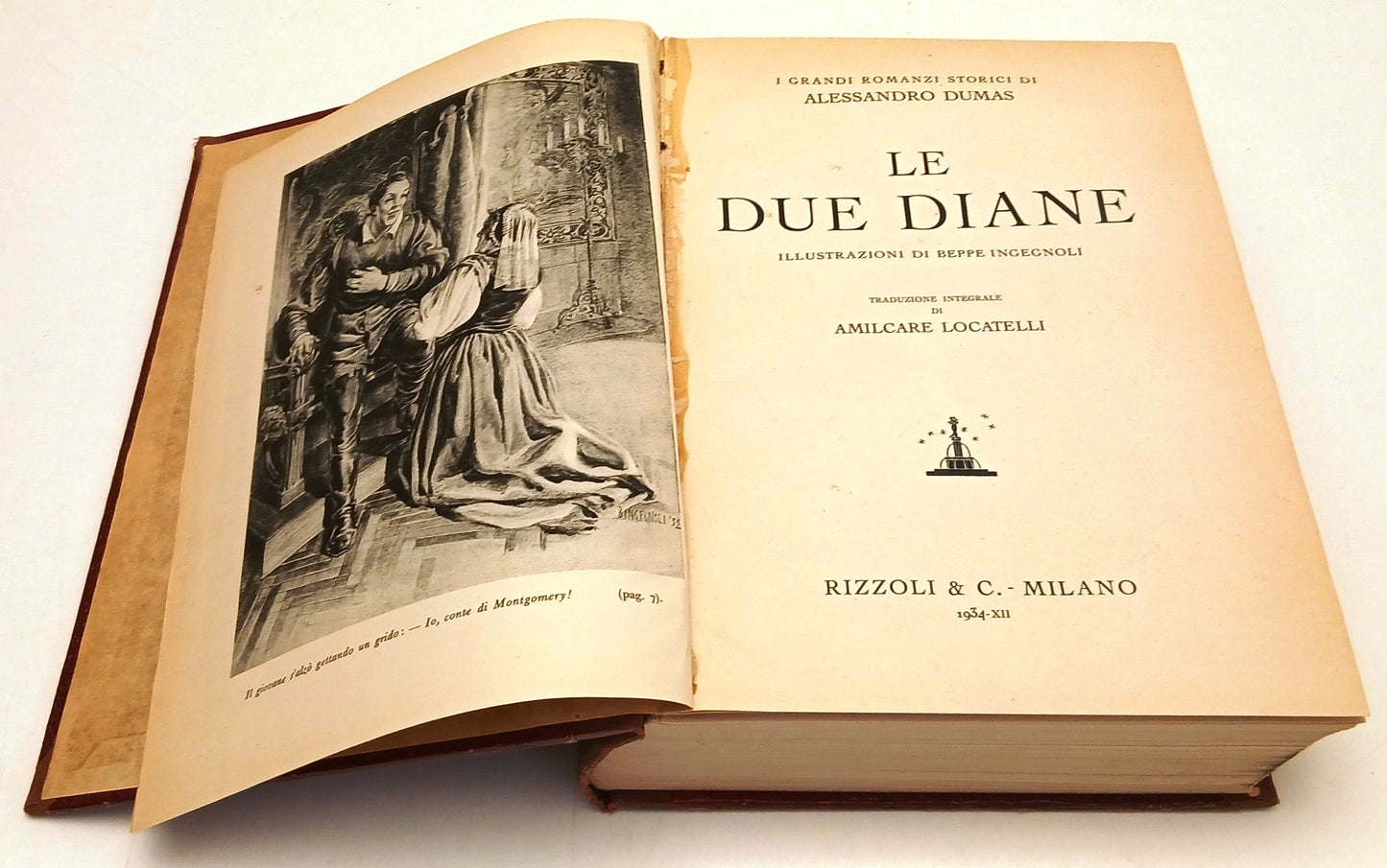 Le due Diane - Dumas - Rizzoli - 1934 - illustrazioni Beppe Ingegnoli - YFS875