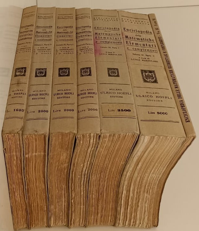 LZ- ENCICLOPEDIA MATEMATICHE ELEMENTARI 3 VOLUMI 7 LIBRI-- HOEPLI--- 1957- B-ZFS