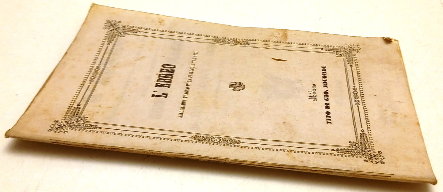Libretto d'opera L'ebreo- Apolloni- Parma Teatro Regio 1861- con attori- RVSz140