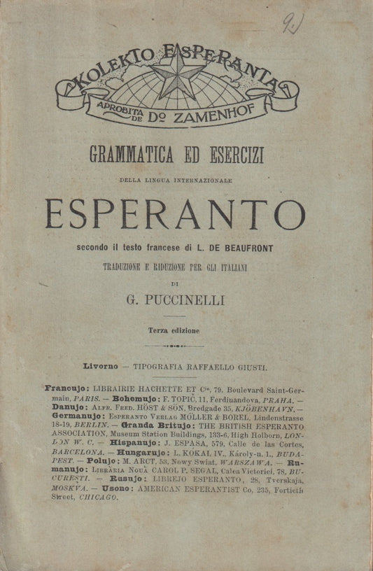Grammatica ed esercizi Esperanto - Puccinelli - Raffaello Giusti- 1a ed.- ZFS228