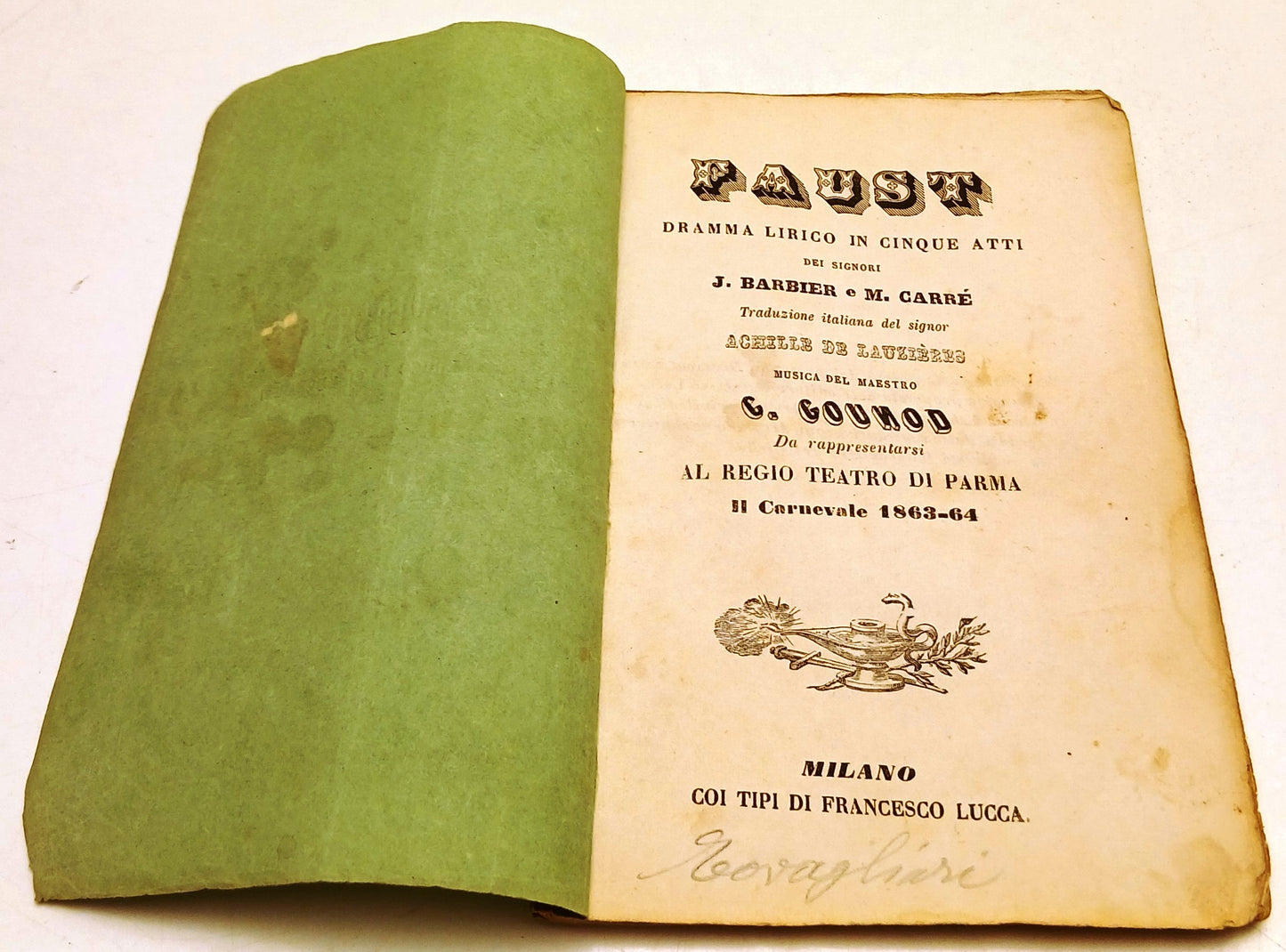 Libretto d'opera Faust- Gounod- Teatro Regio Parma 1863-64- con attori - RVSz142