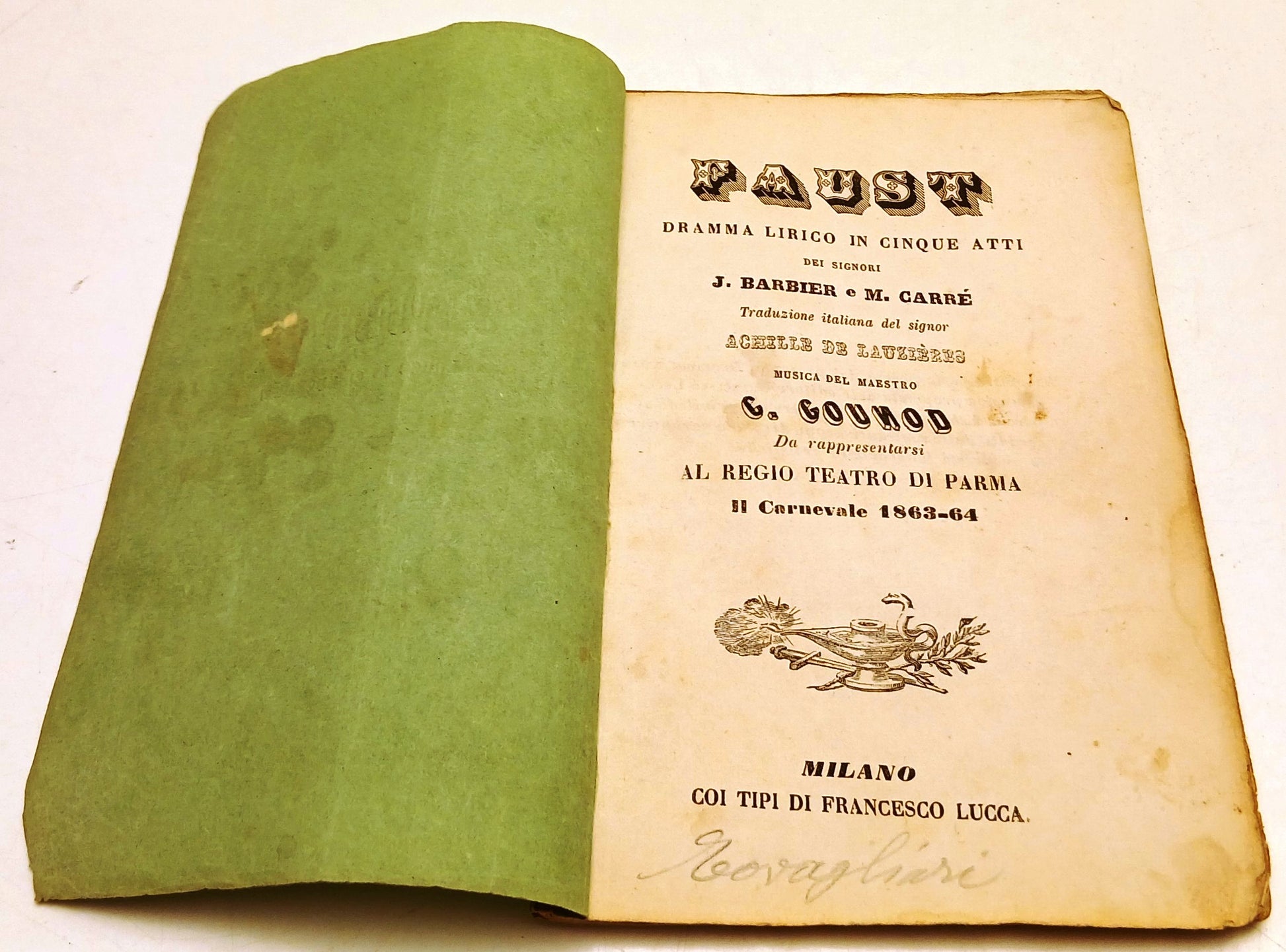Libretto d'opera Faust- Gounod- Teatro Regio Parma 1863-64- con attori - RVSz142