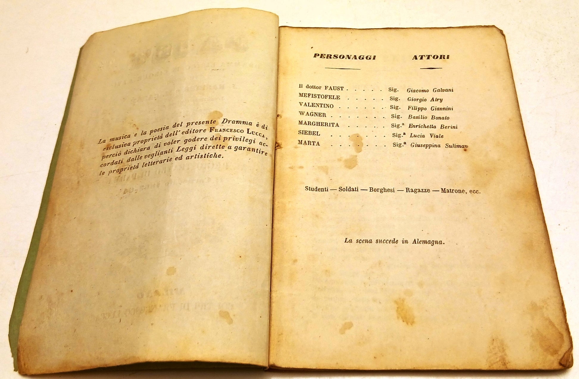 Libretto d'opera Faust- Gounod- Teatro Regio Parma 1863-64- con attori - RVSz142