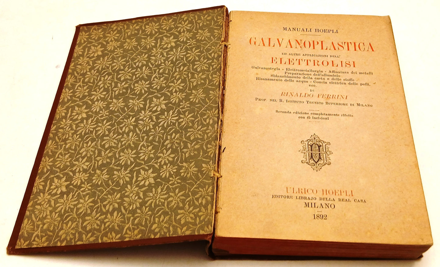 LZ- GALVANOPLASTICA - RINALDO FERRINI - HOEPLI - MANUALI -- 1892 - C - XFS