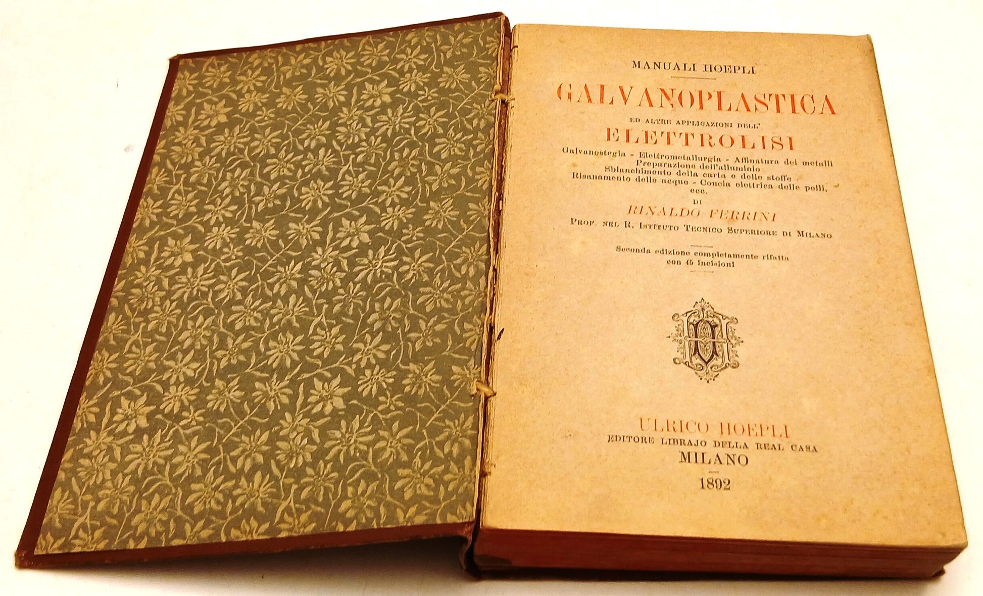 LZ- GALVANOPLASTICA - RINALDO FERRINI - HOEPLI - MANUALI -- 1892 - C - XFS