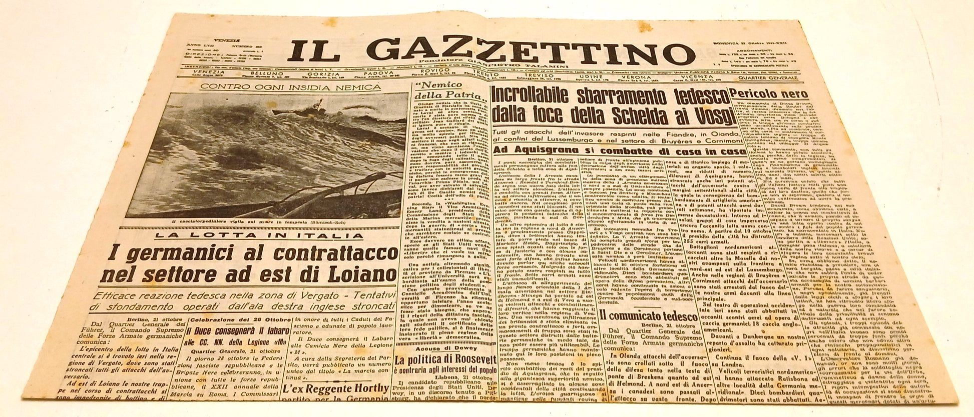 Quotidiano Il Gazzettino domenica 22 ottobre 1944-XXII - RVSa673