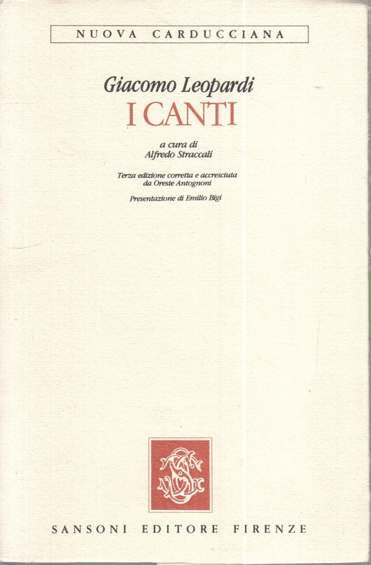 LN- I CANTI - GIACOMO LEOPARDI - SANSONI - NUOVA CARDUCCIANA --- B- ZFS154