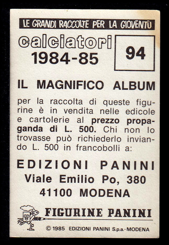 Figurine Panini - Calciatori 1984/85 - Mancolista CREMONESE