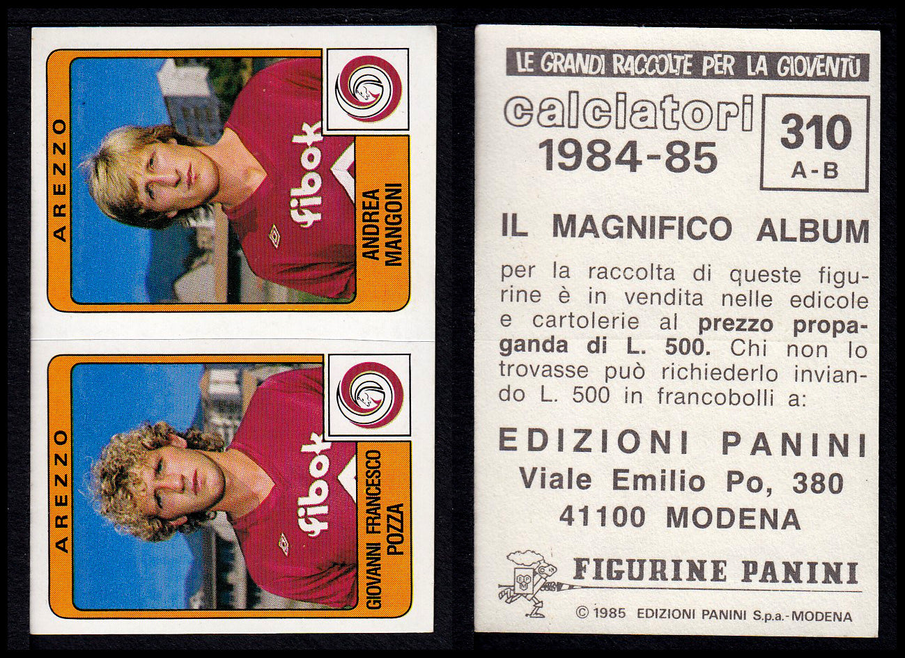 Figurine Panini - Calciatori 1984/85 - Mancolista SERIE B - Fascia 305/399