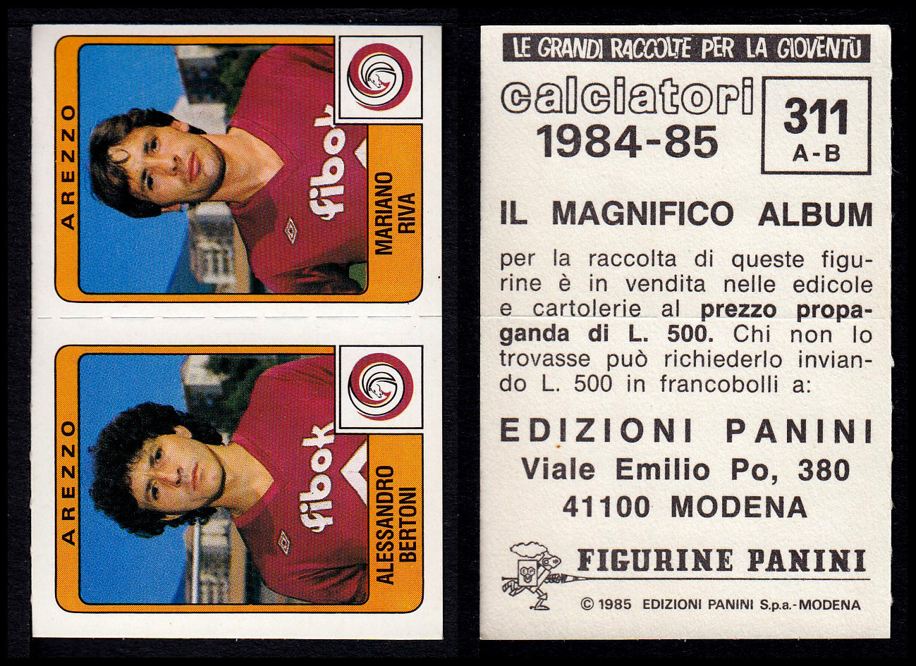 Figurine Panini - Calciatori 1984/85 - Mancolista SERIE B - Fascia 305/399