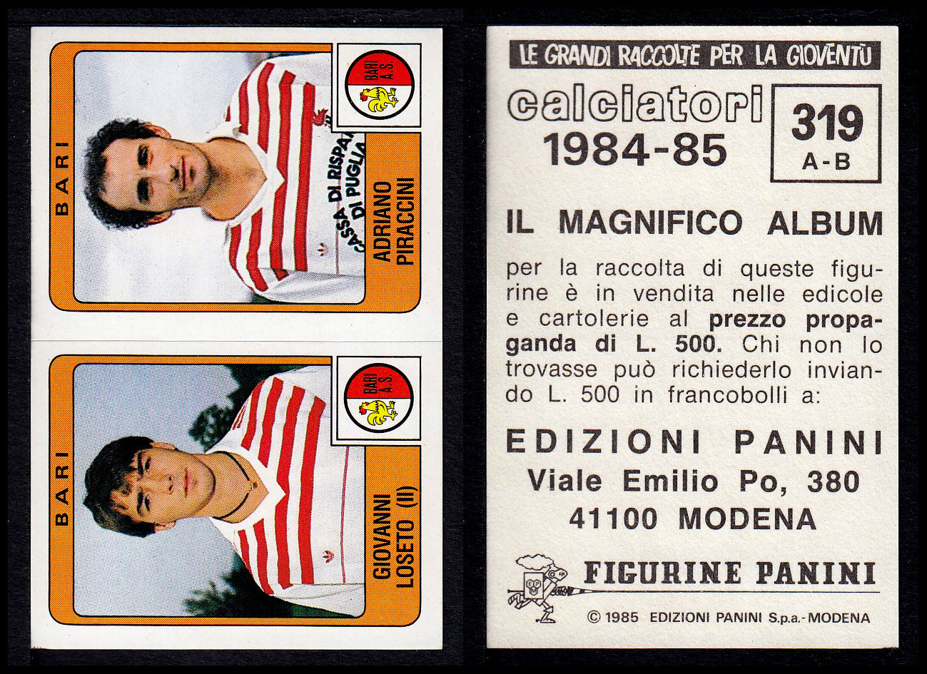 Figurine Panini - Calciatori 1984/85 - Mancolista SERIE B - Fascia 305/399