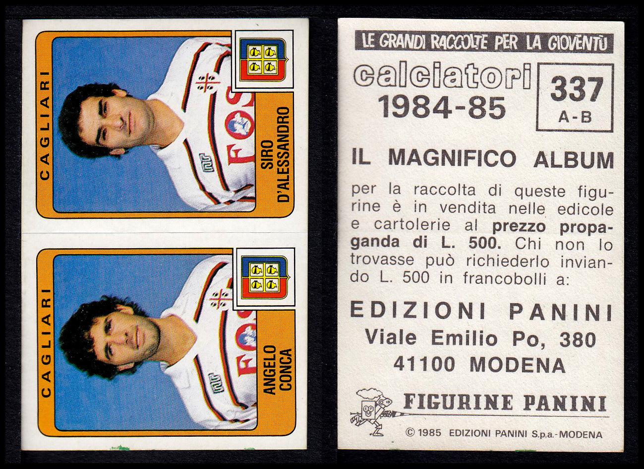 Figurine Panini - Calciatori 1984/85 - Mancolista SERIE B - Fascia 305/399
