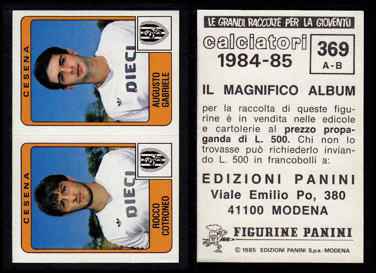 Figurine Panini - Calciatori 1984/85 - Mancolista SERIE B - Fascia 305/399