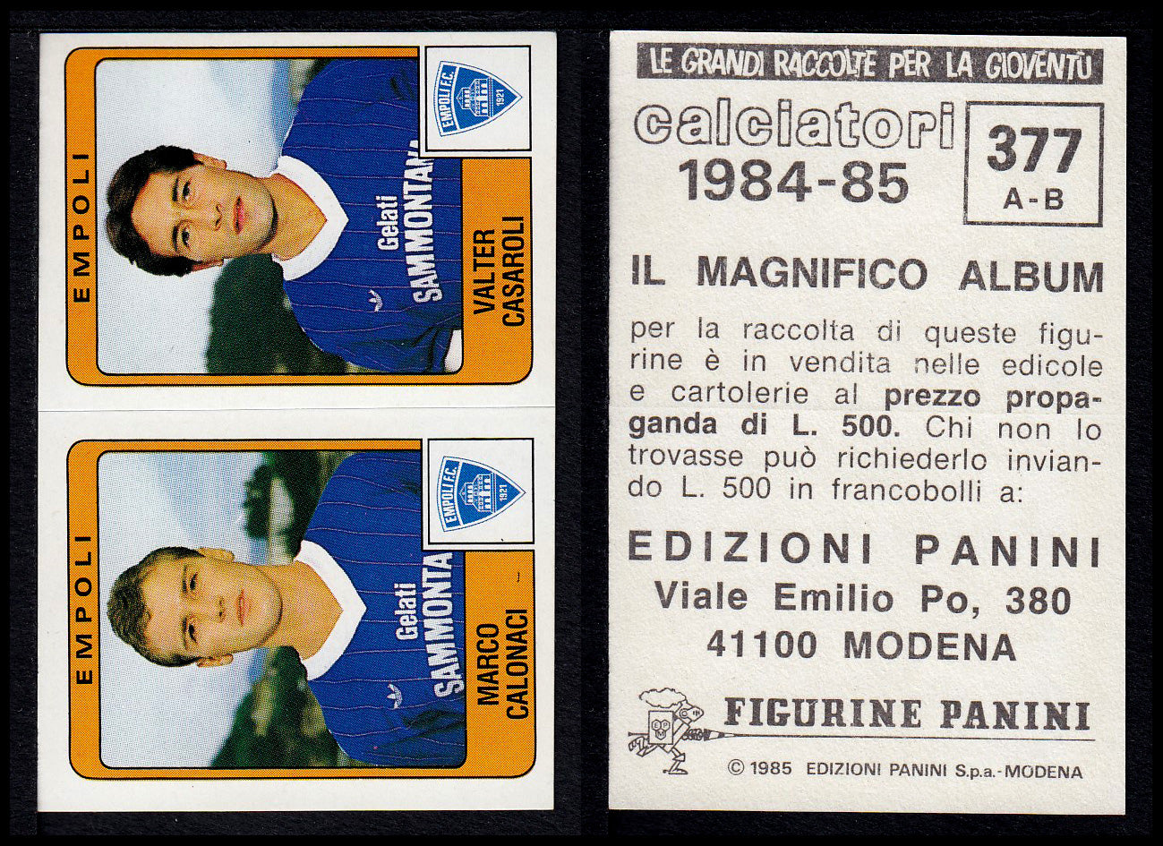 Figurine Panini - Calciatori 1984/85 - Mancolista SERIE B - Fascia 305/399