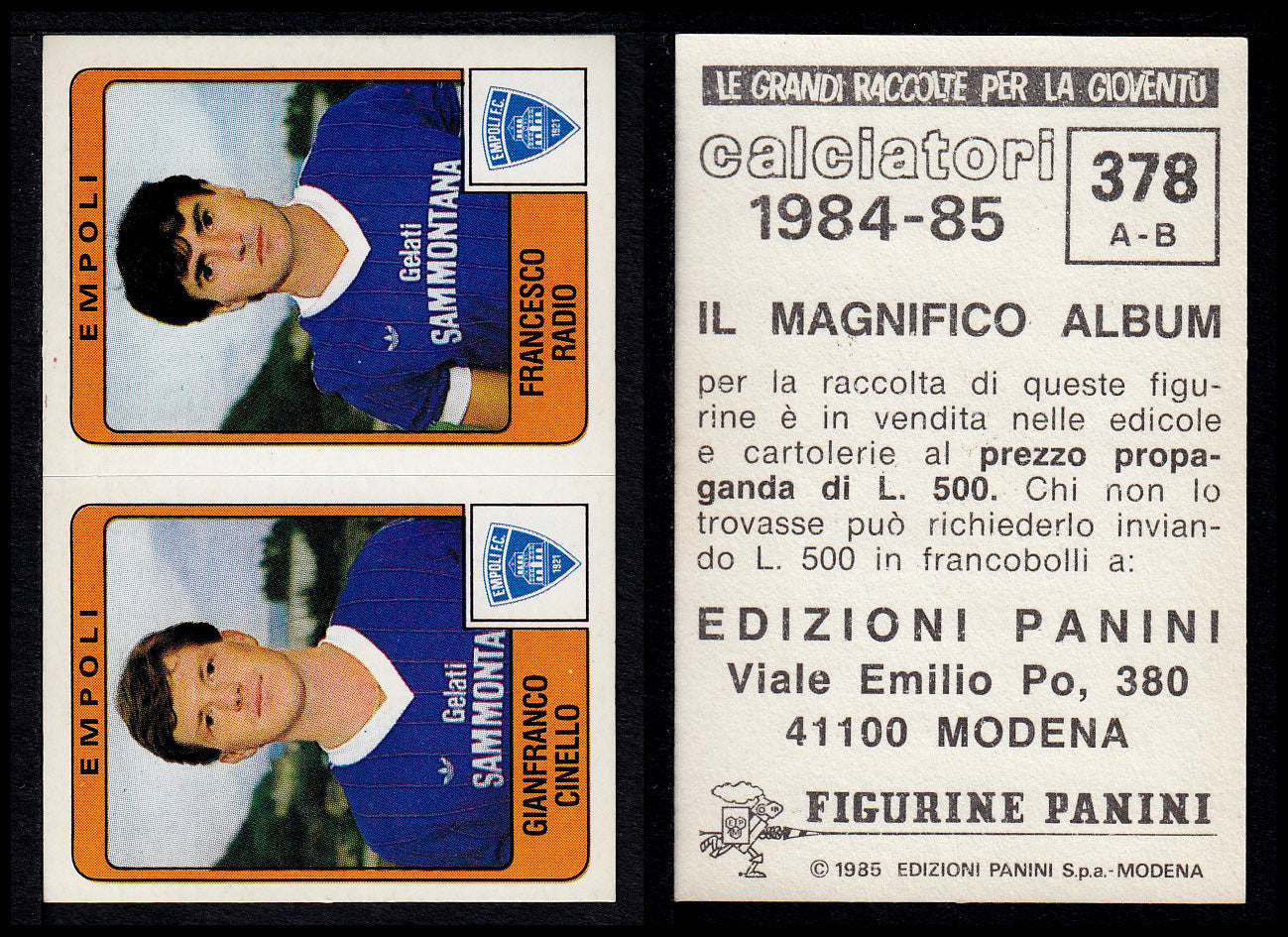Figurine Panini - Calciatori 1984/85 - Mancolista SERIE B - Fascia 305/399